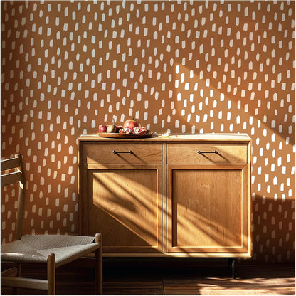 HAOKHOME Peel and Stick Wallpaper Boho Modern Dots Wall Paper Removable for Bathroom Caramel/White Contact Paper 17.3in x 9.8ft