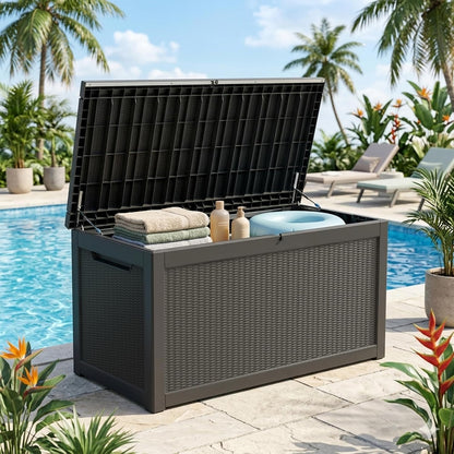 320 Gallon Outdoor Storage Box, Extra Large Waterproof Resin Deck Box with Lockable Lid Storage Bin for Patio Furniture Cushion, Garden Tools, Pool Accessories, UV-Resistant Outside, Black