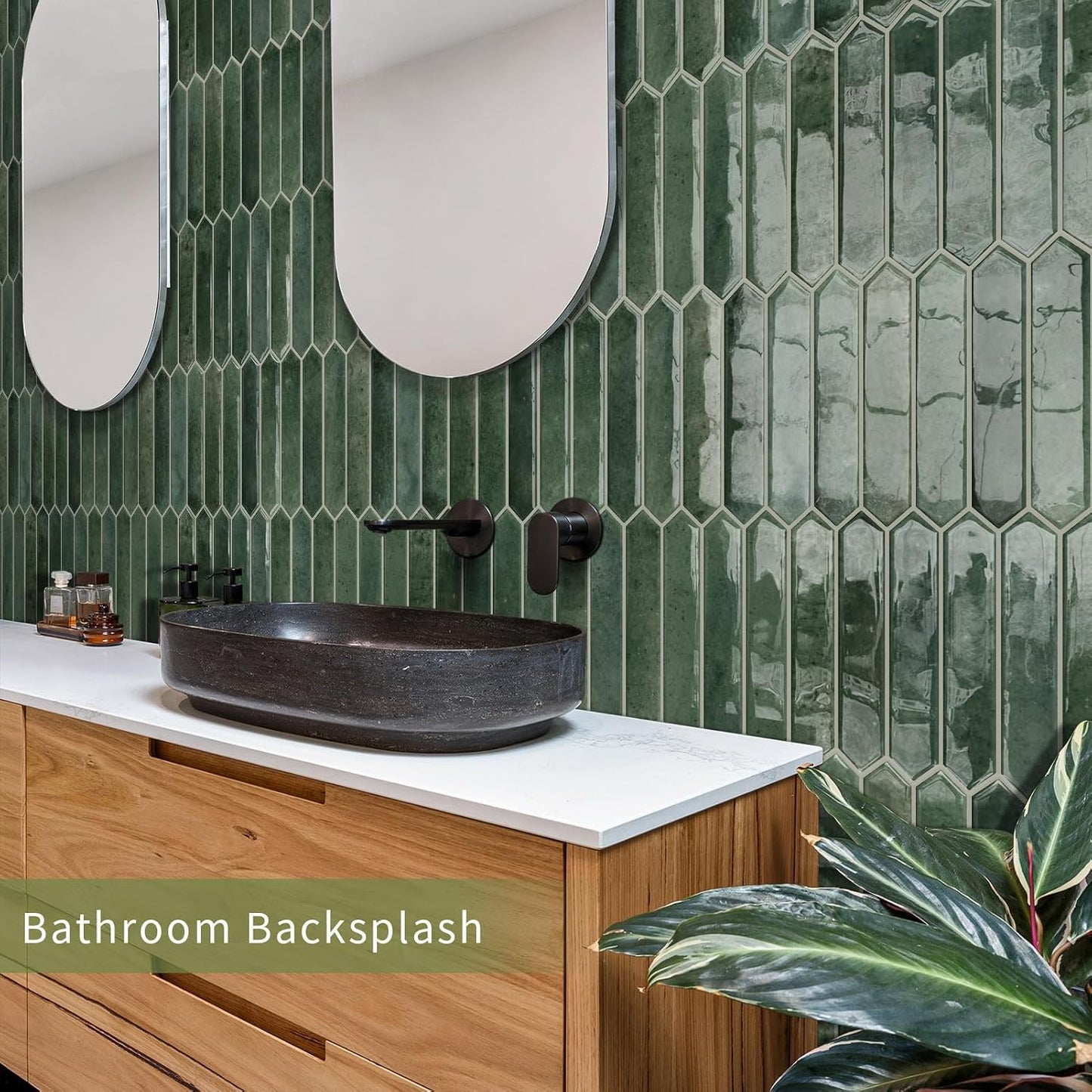 10 Sheets Long Hexagon Tile Peel and Stick Backsplash | Self-Adhesive Wall Tiles Stick on Back Splash for Kitchen, Bathroom, Fireplace,RV(Green,12"×12")