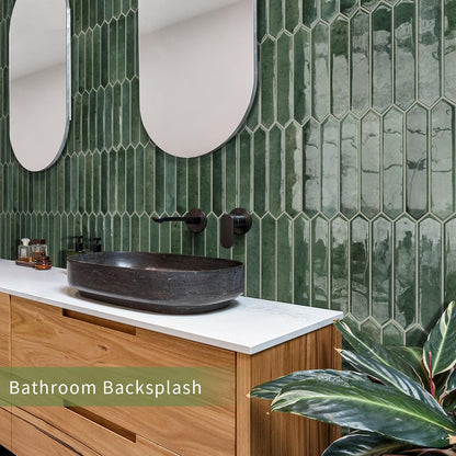 10 Sheets Long Hexagon Tile Peel and Stick Backsplash | Self-Adhesive Wall Tiles Stick on Back Splash for Kitchen, Bathroom, Fireplace,RV(Green,12"×12")