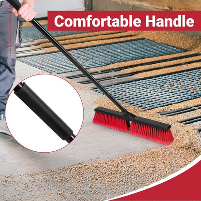 24" Push Broom with 63" Long Handle, Heavy Duty Broom for Floor Sweeping, Stiff Bristles Broom Brush for Workshop, Garage, Concrete, Patio and Deck