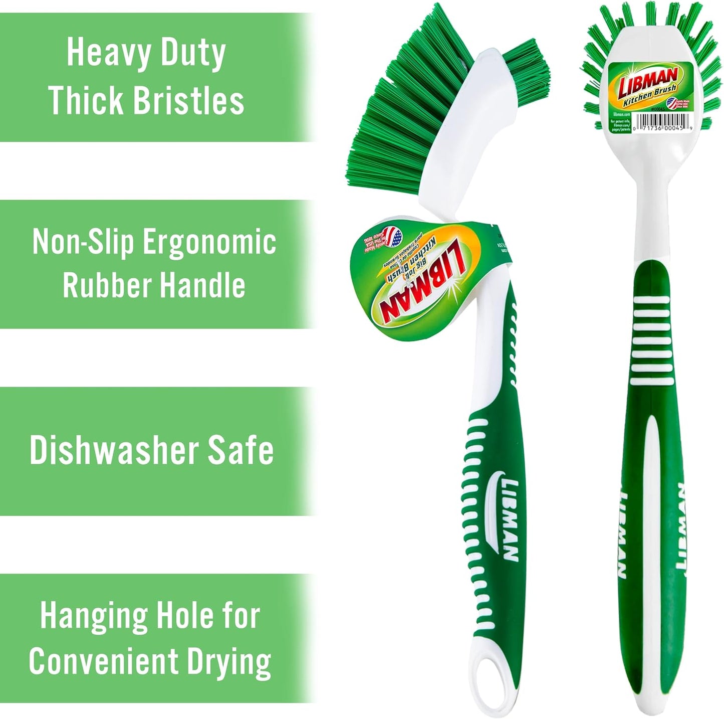 Libman Dish Brush Set with Long Handle - Deep Cleaning Brushes - Dish Scrubber & Scraper - Kitchen Scrub Brush for Dishes, Sinks, Pots, Pans, Vegetables