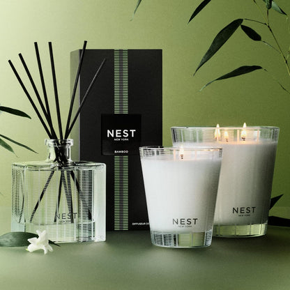 NEST New York Reed Diffuser, Moroccan Amber - 5.9 fl oz - Fragrance for Up to 90 Days - Reusable, Refillable Glass Holder - Includes 8 All-Natural Reed Sticks - Flame Free