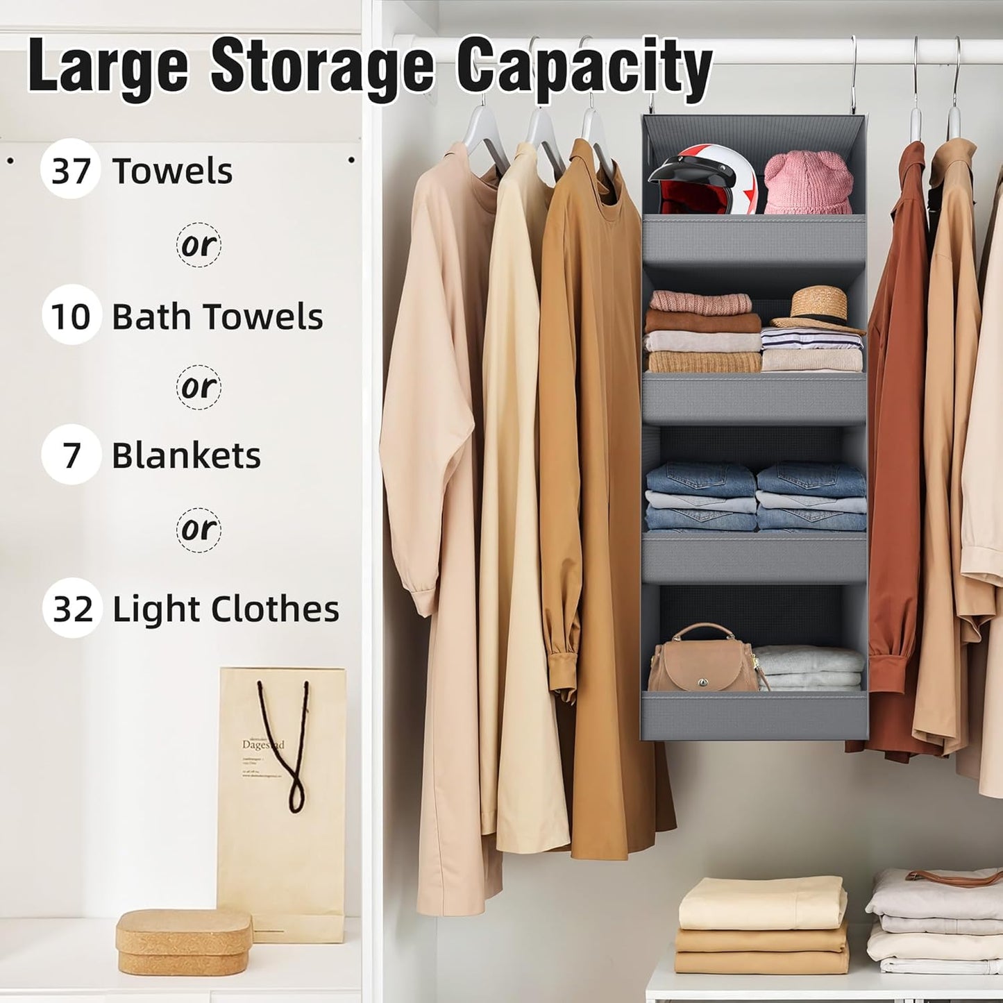 GRANNY SAYS 3-Shelf Hanging Closet Organizer and Storage, Collapsible Hanging Closet Shelves, Hanging Organizer for Closet & RV, Gray, 29 ½" H X 12" W X 12" D, 1-Pack