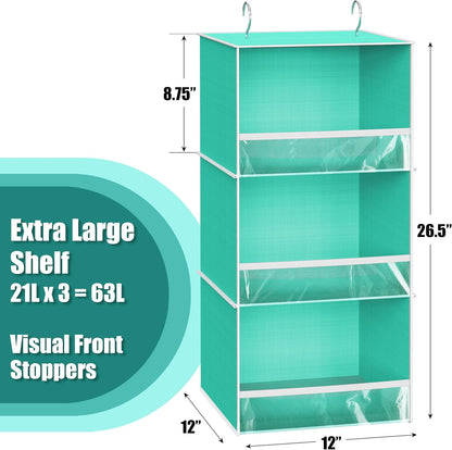 Simple Houseware 3-Shelf Hanging Closet Organizer, Fabric Storage Shelves with 57L Capacity, Black