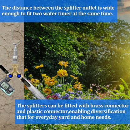 Brass Garden Hose Splitter 2-Way Heavy Duty - 3/4" GHT Threads with 2×304 Stainless Steel Handles, High Flow Design for Efficient Water Distribution