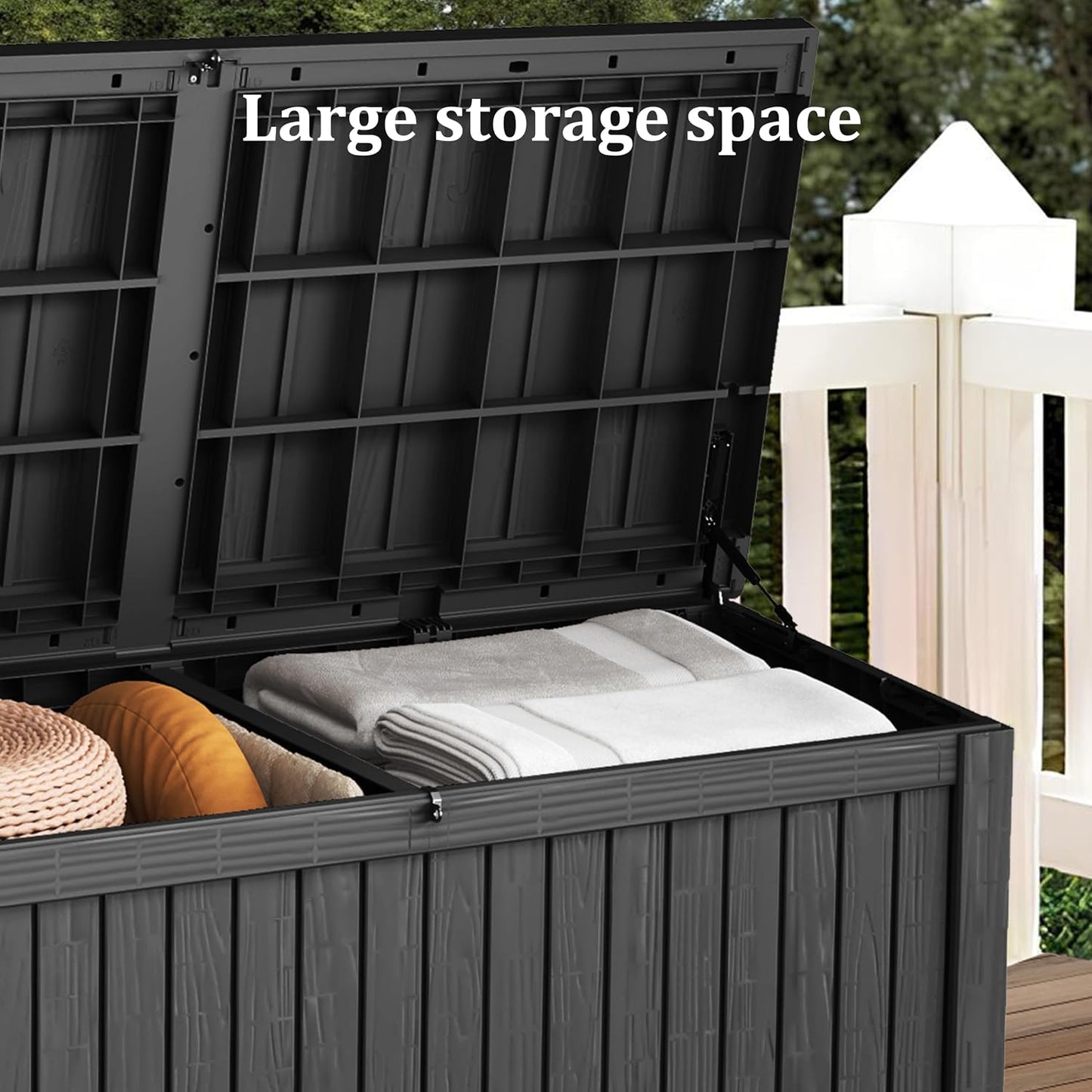 Outdoor Storage Box, 320 Gallon Waterproof Deck Box [Upgraded 3.0], Dual Gas-Spring Ultimate Resin Organizer for King Cushions, Heavy-Duty Lockable Estate Storage Bench, Backyard BBQ, Black