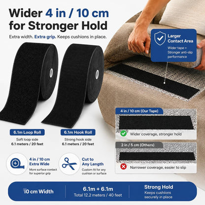 26Feet Hook and Loop Tape Sticky Back Fastener Roll, Nylon Self Adhesive Heavy Duty Strips Fastener for Home Office School Car and Crafting Organization (1, Black-3m, 26ft x 1in)