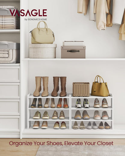 VASAGLE CUSTOS Collection - Shoe Rack for Closet, Stackable Shoe Organizer Shelf for Entryway, 2 Tiers, 11.7 x 24.4 x 14.2 Inches, White ULBS062WZ01S