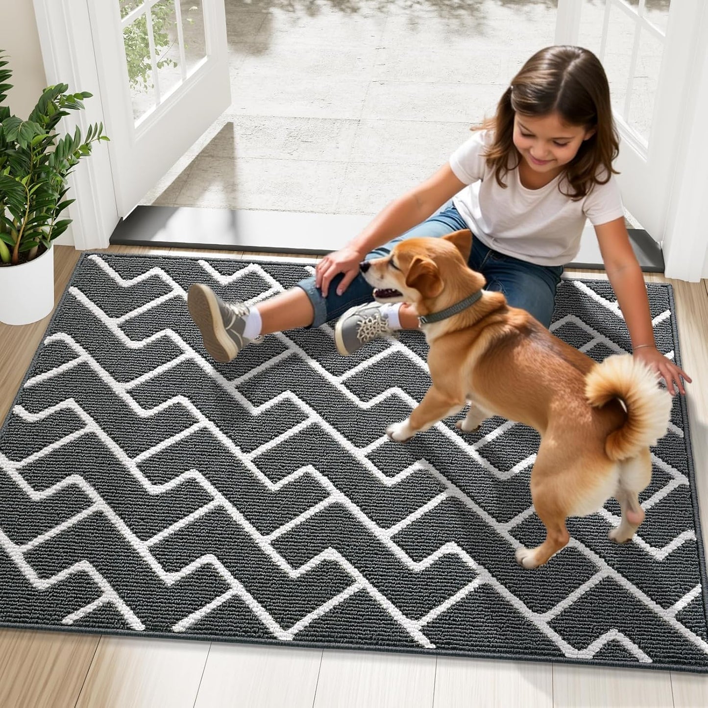 OLANLY Front Door Mat, Non-Slip Rubber Backing, Dirt Resistant and Absorbent, Washable, Easy to Clean Low-Profile Indoor Doormat for Back Door, Entryway, Inside Entrance, 32x20, Grey