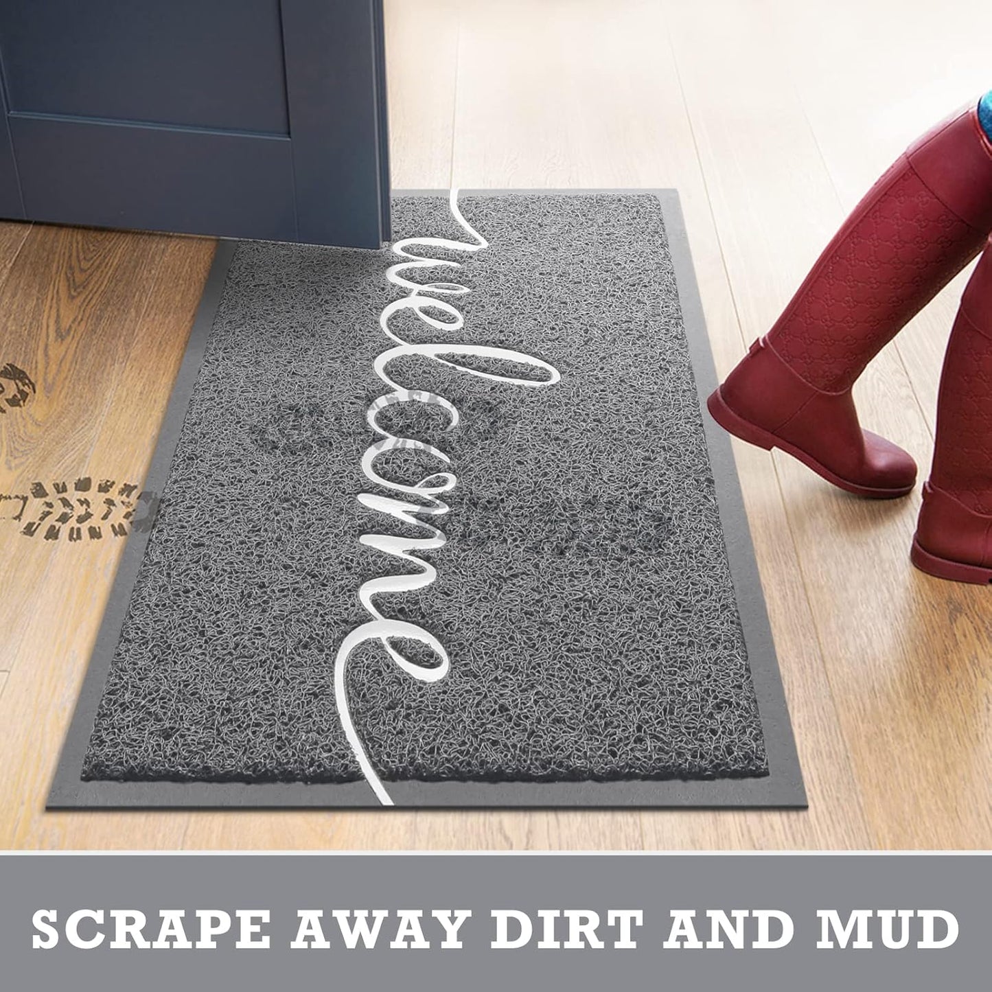 CozyBounty Black Door Mat Welcome Mats Outdoor Indoor Non-Slip Doormat for Entryway Low-Profile Floor Mat for Yard, Garage, High Traffic Areas (30"x17.5", Black)