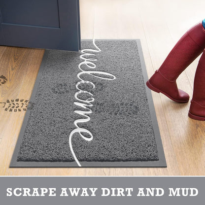 CozyBounty Black Door Mat Welcome Mats Outdoor Indoor Non-Slip Doormat for Entryway Low-Profile Floor Mat for Yard, Garage, High Traffic Areas (30"x17.5", Black)