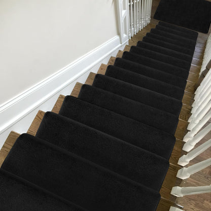 PURE ERA Carpet Stair Treads Ultra Plush 9.5" X 30"Soft Bullnose Indoor Stair Protectors Pet-Friendly Non-Slip Skid Resistant Tape Free Washable Reusable(2 Pieces,Brown)