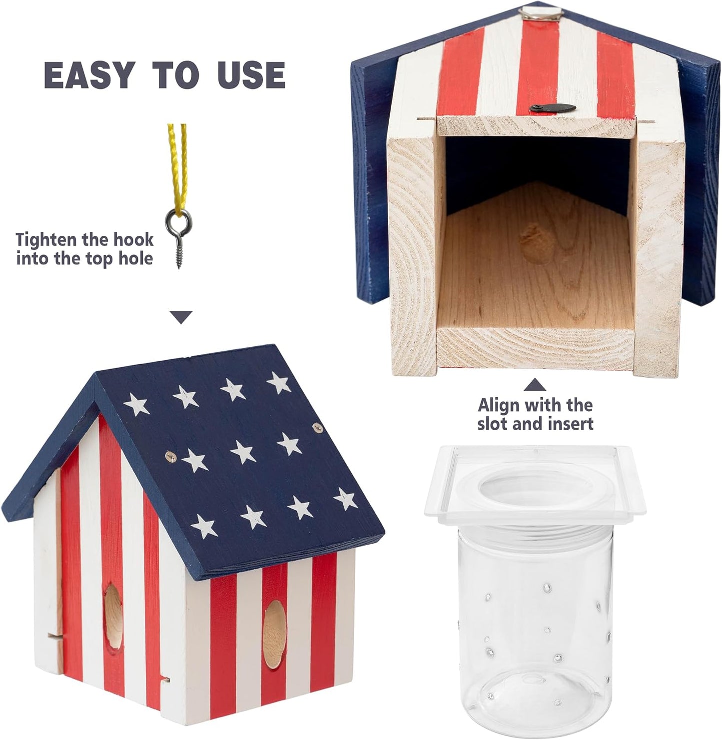 Carpenter Bee Trap for Outside - Best Bee Trap - Flag Cabin Style Nature Hanging Wood Carpenter Bee Traps Outdoor - Insect Traps with Removable Vault