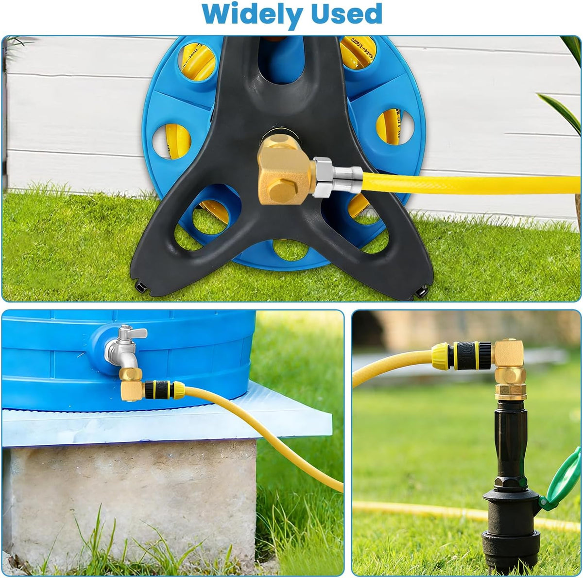 Hose Splitter, Garden Hose Splitter 2 Way with 304 Stainless Steel Long Handle, Heavy Duty Outdoor Brass Hose Splitter Y Tap Splitter 4" Extra Long Metal Handle, 3/4" GHT Thread