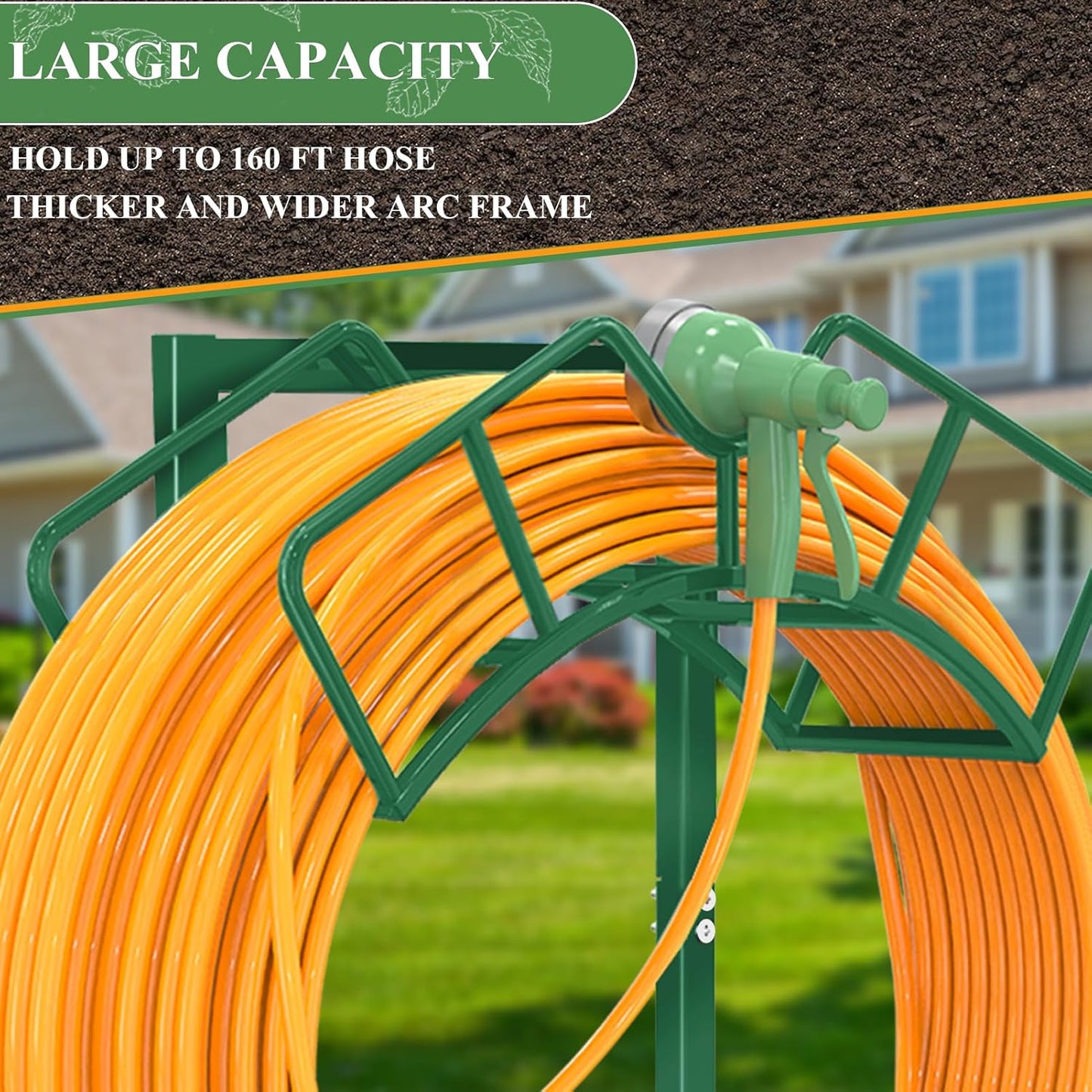 Qatsrin Super Stable Garden Hose Holder, Detachable Water Hose Holders Stand Holds 160-Feet Freestanding Hose Storage Hanger Rack for Outside Yard Lawn Farm (Black)