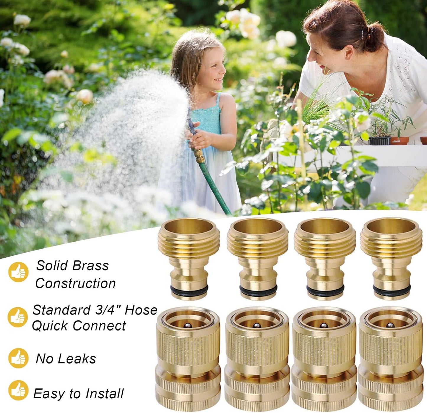 Brass Hose Quick Connect, 3/4 Inch GHT Thread Garden Hose Quick Connector No-Leak Water Hose Quick Connect Fittings Male and Female - 2Packs