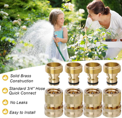 Brass Hose Quick Connect, 3/4 Inch GHT Thread Garden Hose Quick Connector No-Leak Water Hose Quick Connect Fittings Male and Female - 2Packs