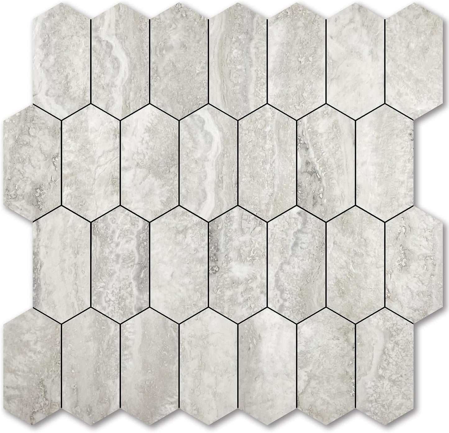 Vamos Tile Long Hexagon Peel and Stick Backsplash Tile - 10 Sheets Stick on Backsplash for Kitchen and Bathroom 12.4 x 12 Inch Glossy Wood Grain PVC Self Adhesive Mosaic Wall Tiles
