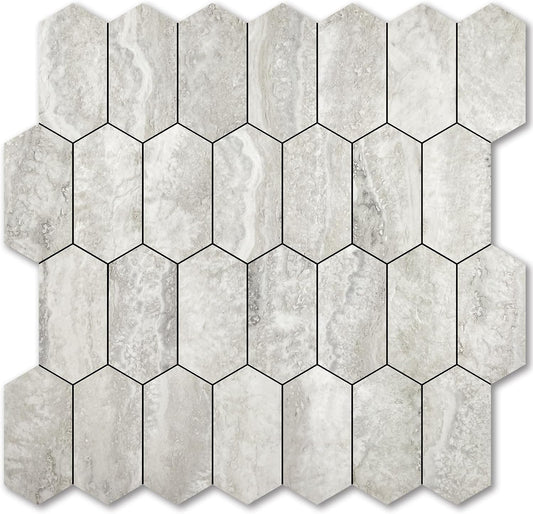 Vamos Tile Long Hexagon Peel and Stick Backsplash Tile - 10 Sheets Stick on Backsplash for Kitchen and Bathroom 12.4 x 12 Inch Glossy Wood Grain PVC Self Adhesive Mosaic Wall Tiles