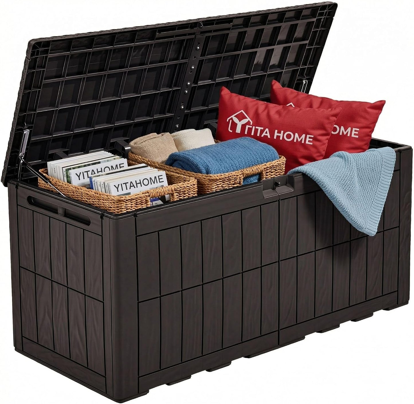 YITAHOME 134 Gallon Large Deck Box | Waterproof Resin Outdoor Storage Box with Lock, Doubles as 2-Person Bench Seating for Patio Furniture Cushions,Garden Tools &