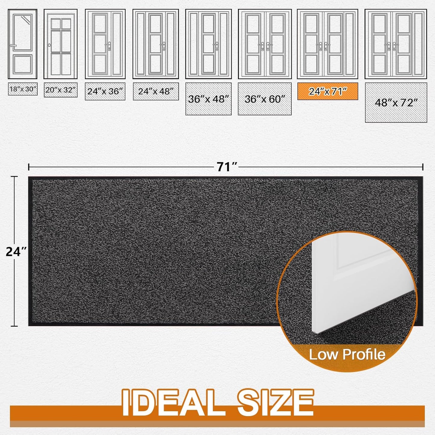 Mibao Front Door Mat, Dirt Trapper Welcome Mat for Outdoor Indoor, Non-Slip Waterproof Doormat, Durable Machine Washable Low Profile Entry Rug for Back Door Outside Patio Porch, 29.5" x 17", Grey