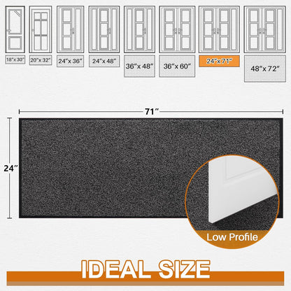 Mibao Front Door Mat, Dirt Trapper Welcome Mat for Outdoor Indoor, Non-Slip Waterproof Doormat, Durable Machine Washable Low Profile Entry Rug for Back Door Outside Patio Porch, 29.5" x 17", Grey