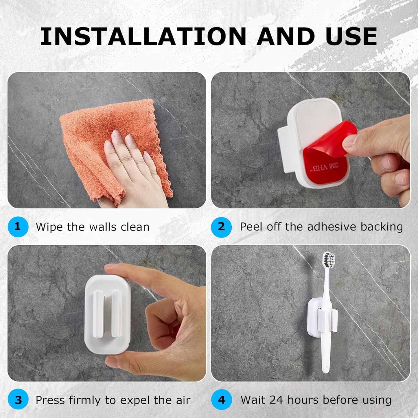 2PCS Toothbrush Holder Wall Mounted, Self Adhesive Electric Toothbrush Organizer for Bathroom, Waterproof Multi-Function Holder for Dorm, Cabinet(White)