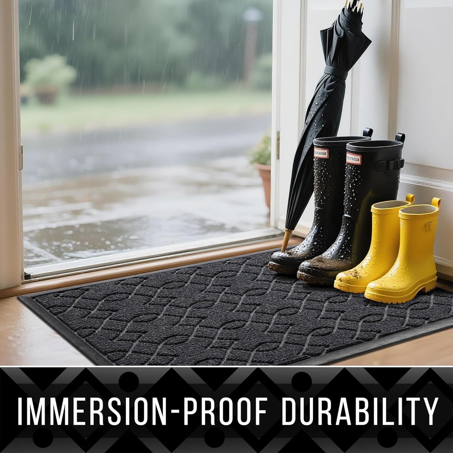 Yimobra Outdoor Mats for Front Door 29.5x17, All-Season Waterproof Doormat Outdoor Entrance, Heavy Duty Non-Slip Outside Door Mat for Garage Patio Proch Entryway Indoor, Black