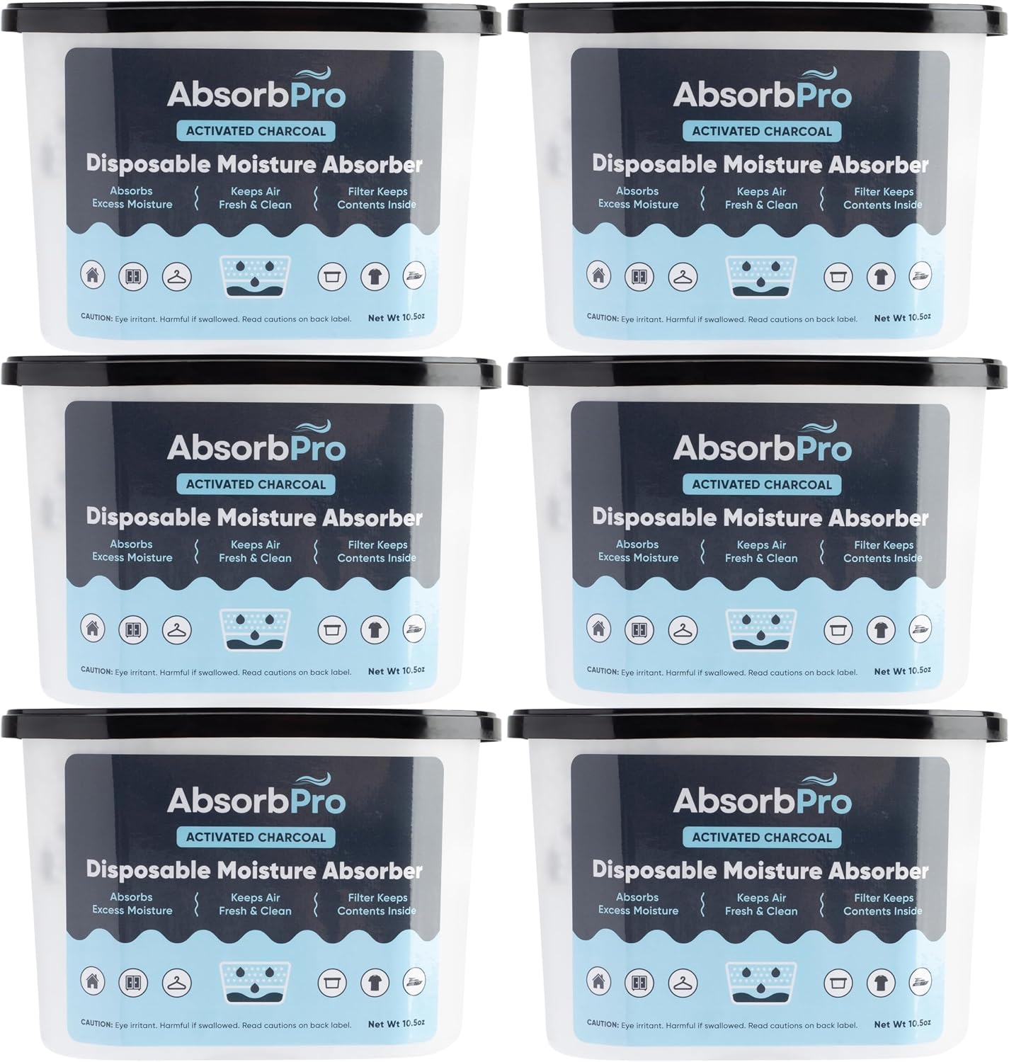 Absorb Pro - Moisture Absorber Tub with Activated Charcoal - 3-Pack - 18 oz Disposable Odor Eliminator Box & Dehumidifier for Garage, Home, Kitchen, Bedroom, Bathroom, Closet, Cars, and Boats