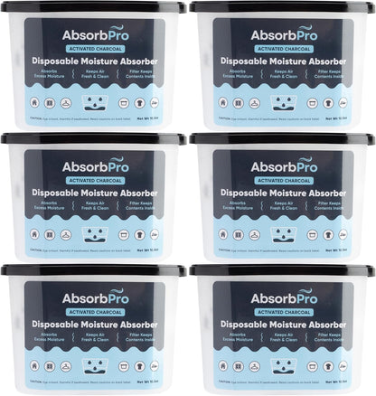Absorb Pro - Moisture Absorber Tub with Activated Charcoal - 3-Pack - 18 oz Disposable Odor Eliminator Box & Dehumidifier for Garage, Home, Kitchen, Bedroom, Bathroom, Closet, Cars, and Boats