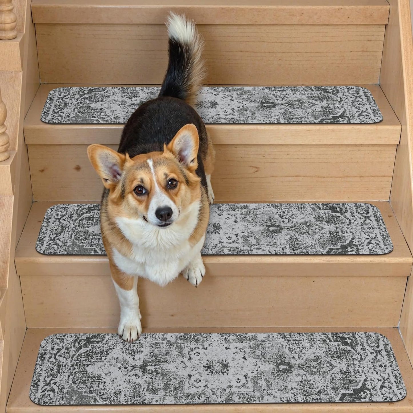 OJIA Non-Slip Carpet Stair Treads for Wooden Steps Set of 15, 30''X8'' Indoor Runner Resistant Rugs Rubber Safety Mats for Dogs, Kids & Elders, Stairway Grip