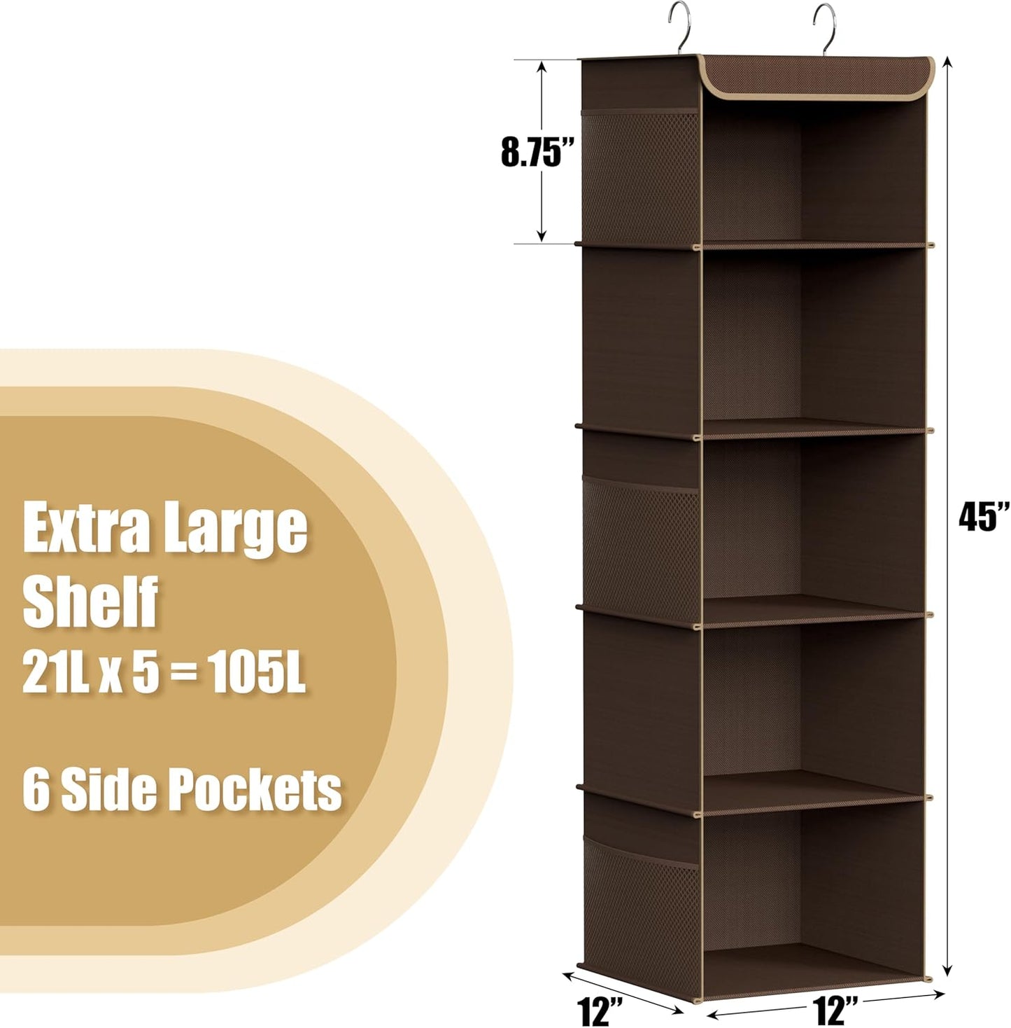 Simple Houseware 6 Shelf Hanging Closet Organizer, Gray