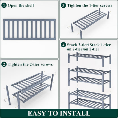 Smiry Bamboo Shoe Rack, 3 Tier Free Standing Wooden Shoe Organizer, Stackable Wood Shoe Storage Shelf for Closet, Entryway, 12 Vertical Slats, 2+1 Stack Standard Legs, 26.8"x11"x19.5", Natural