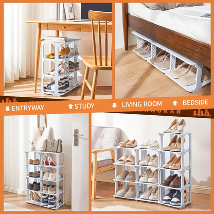 5 Tiers Vertical Shoe Rack, Narrow Free Standing Shoe Storage Organizer for Entryway and Small Closet, Stackable Shoe Holder Shelf Stability DIY, Black