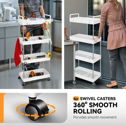 Auto Dynasty 3 Tier Slim Rolling Cart with Handle, Multifunction Utility Storage Rolling Cart, Movable Storage Organizer with Wheels for Office, Bathroom, Kitchen, Narrow Places (White)