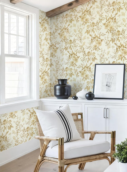 Erfoni 16.9" x118" Boho Floral Peel and Stick Wallpaper Beige Flower and Leaf Contact Paper Self Adhsive Removable Wallpaper Boho Botanical Wall Paper for Bedroom Cabinets Decor Vinyl Roll Waterproof