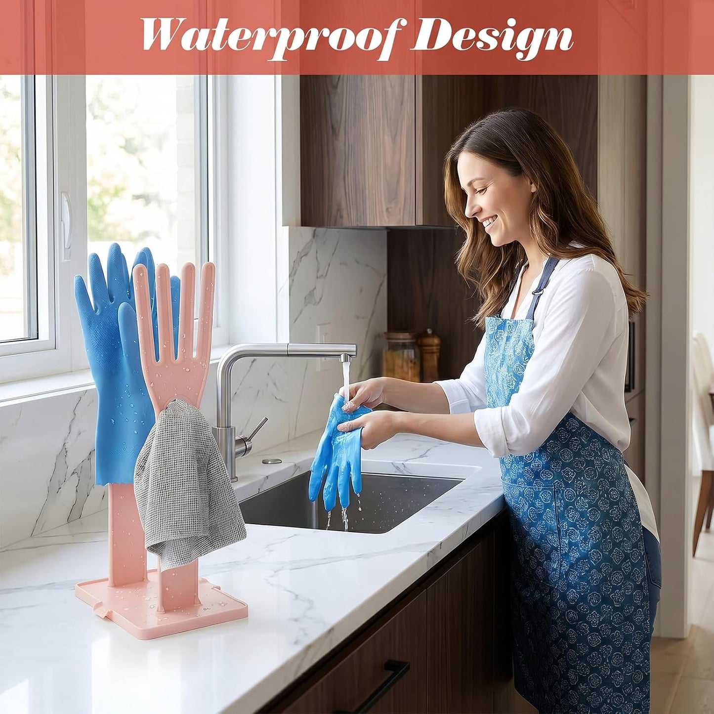 Kitchen Dish Glove Holder Reusable Plastic Dishwashing Gloves Drying Rack, Rubber Mitten Clothes Dryer Washing Sink Holders Stand Towel Hanger for Dish Gloves Rags Sponge Food Bag Organizer(Blue)