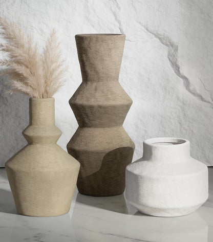 DREAMLOOM Ceramic Vase Set of 3, Modern Rustic Flower Vases for Pampas Grass, Dried & Fresh Flowers, Farmhouse Home Decor Vase for Living Room Bedroom Kitchen Shelf Centerpiece, Classic