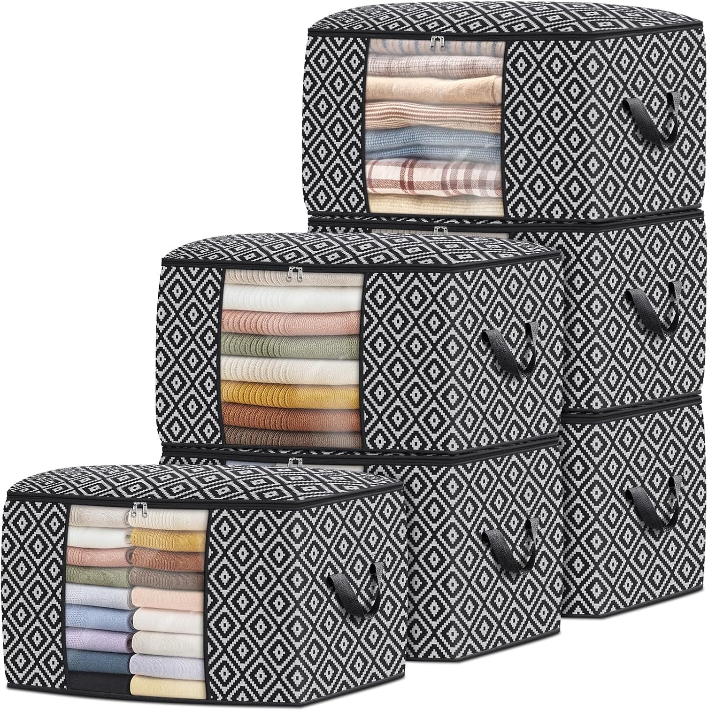 StorageTastic Direct 100L, 3 Pack, Storage Containers, Large Clothes Storage Bins Foldable Organization and Storage Bags with Reinforced Handle, Clear Window for Bedding, Blankets, Clothing, Grey