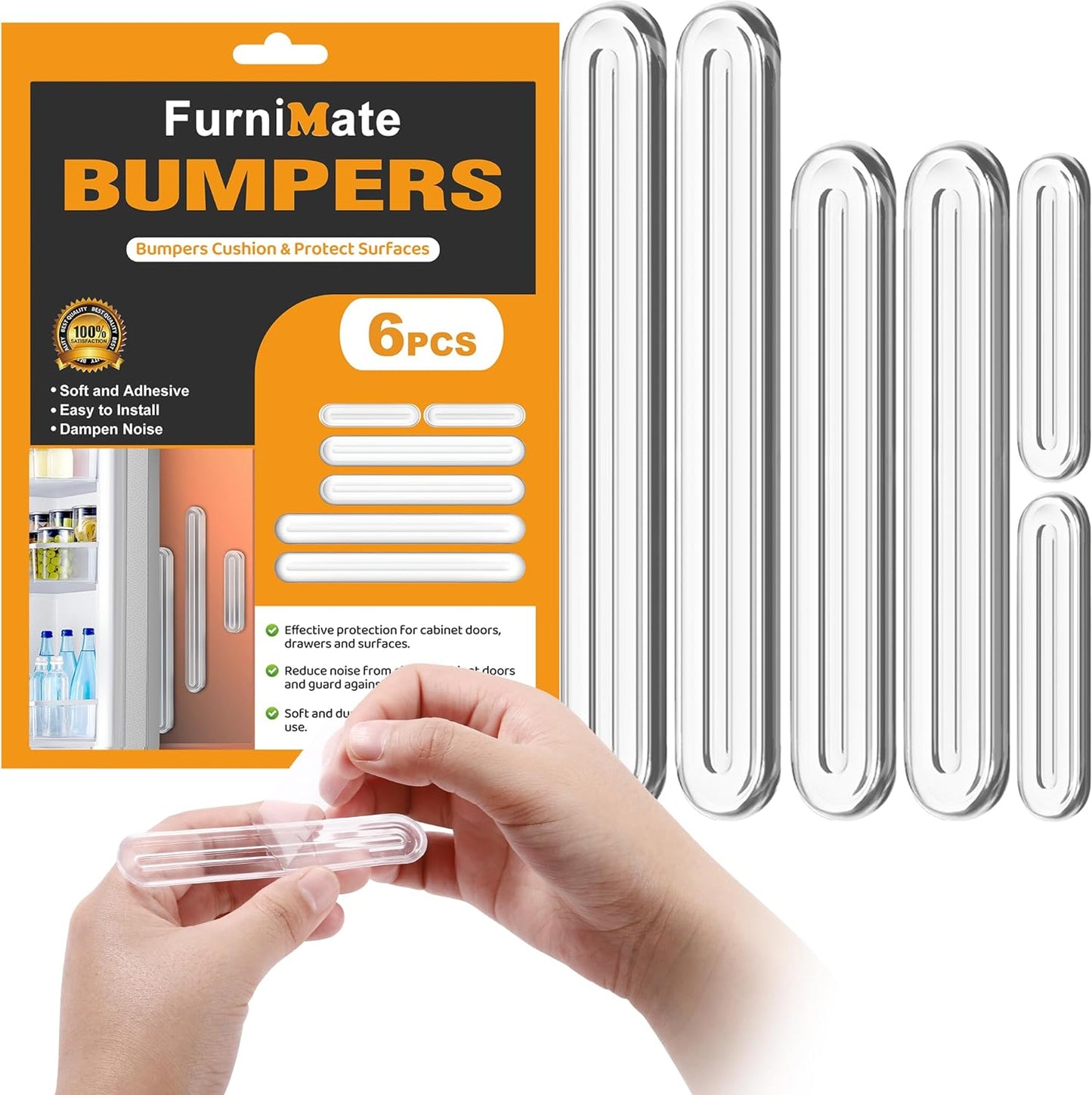 4PCS Long Furniture Bumpers - Wall Protector Guards, Fridge Door Stopper, 5.5x0.7x0.2inches
