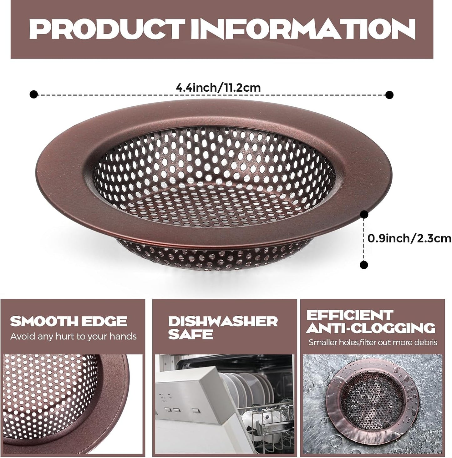Retisee 2 Pcs Sink Strainer Stainless Steel Kitchen Sink Drain Strainer Basket Cover Mesh Hair Food Catcher, Large Wide Rim of 4.4 Diameter(Brushed Silver)