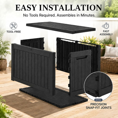 270 Gallon Lockable Resin Outdoor Storage Box, Waterproof & Weather Resistant Deck Box for Patio Cushion, Garden Tools & Pool Accessories, Black