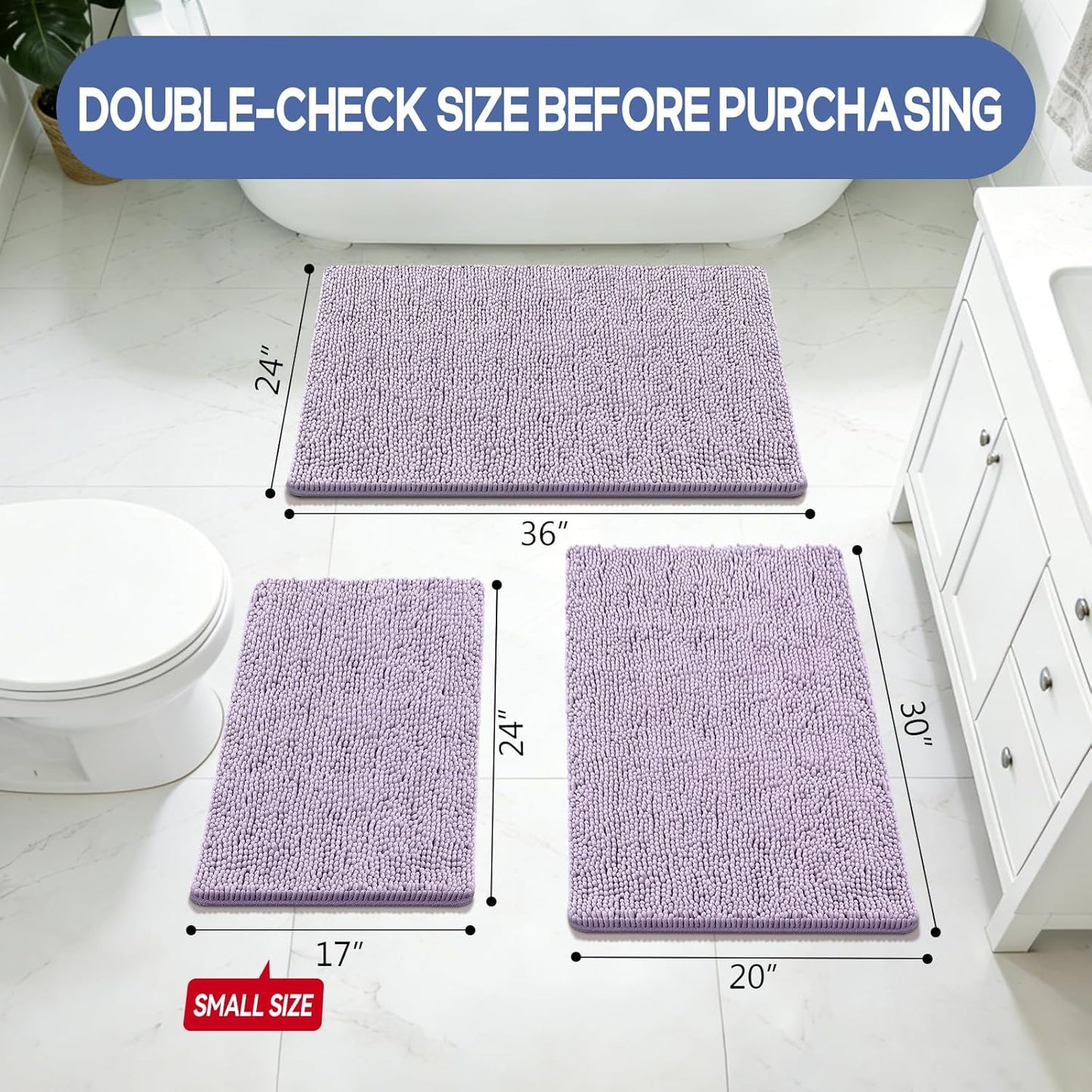 Bcoimo Bathroom Rugs 24x17, Bath Mats for Bathroom Non Slip with Rubber Backing,High Absorbent Microfiber Bath Rugs Quick Drying, Machine Washable, Durable Decor