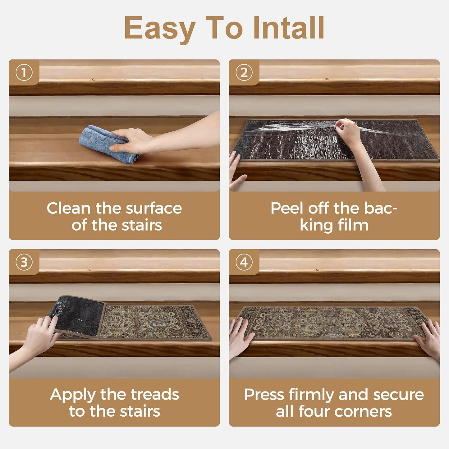 sarben Non Slip Stair Treads for Wooden Steps 15PCS - 8"x30" Indoor Safety Carpet, Edging Mats with TPE Adhesive Backing, Pet and Elderly Friendly Stair Rugs (Taupe) - Colors B