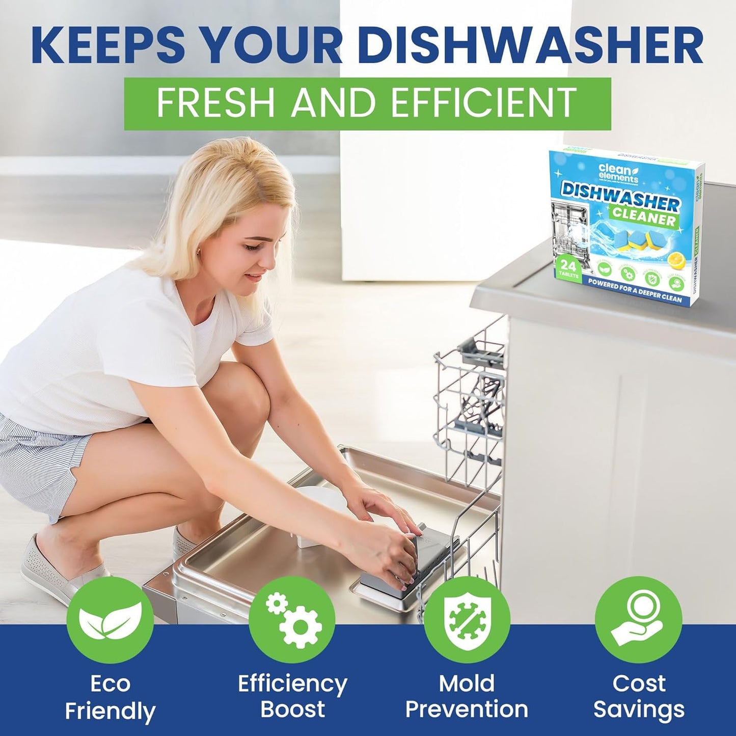 Dishwasher Cleaner Tablets & Deodorizer – 24 Pack (12 Month Supply) Deep Cleaning Descaler Pods, Removes Limescale, Hard Water, Calcium, Grease & Odor, Septic Safe Heavy Duty for Dish Washer
