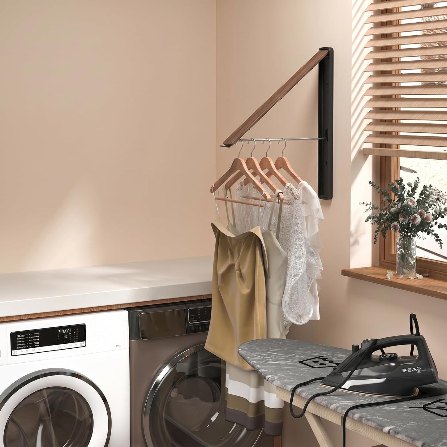 Dr.DJ Clothes Drying Rack Wall Mounted, Retractable & Foldable Clothes Hanger for Laundry Room Organization and Storage, Clothes Hanger Rack for Dorm, Closet, Balcony, Laundry Room(1P, Metal, Black)
