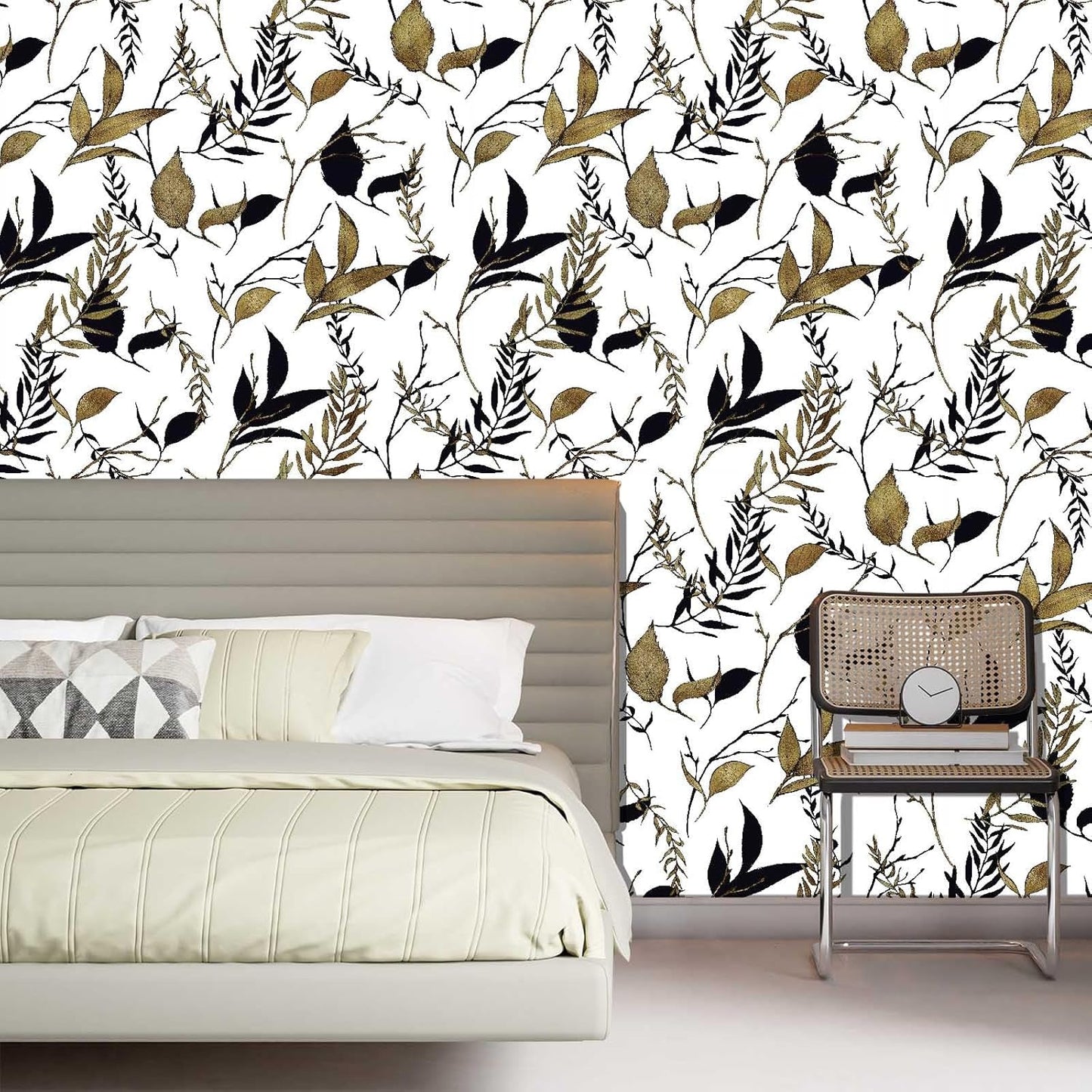 Sage Green and Blue Leaf Peel and Stick Wallpaper Modern Removable Self Adhesive Waterproof Renter Friendly Wall Covering for Bathroom and Accent Walls 17.7in x 88.5in