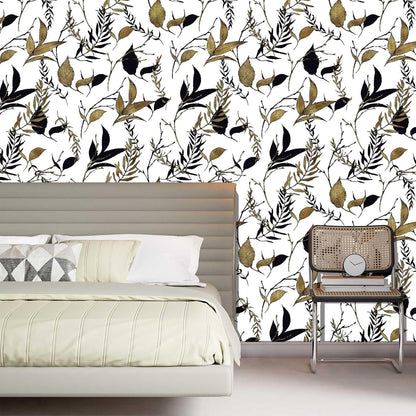 Sage Green and Blue Leaf Peel and Stick Wallpaper Modern Removable Self Adhesive Waterproof Renter Friendly Wall Covering for Bathroom and Accent Walls 17.7in x 88.5in