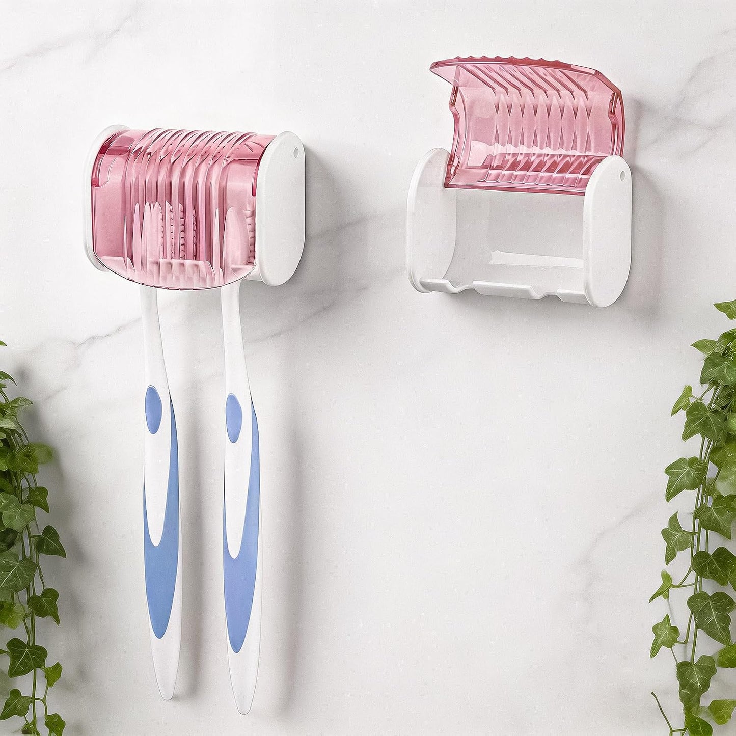 1 Pack Toothbrush Holder Wall Mounted with Cover for Bathroom, 2 Slots Toothbrush Storage Organizer for Shower, Self Adhesive Toothbrush Hanger (Grey)